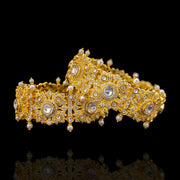 Statement Polki Look Gold Polish Jadau Broad Kada Bangle