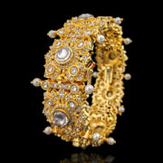 Statement Polki Look Gold Polish Jadau Broad Kada Bangle