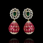 Statement Ruby Emerald Diamond Look Drop Detachable Earrings