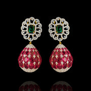 Statement Ruby Emerald Diamond Look Drop Detachable Earrings