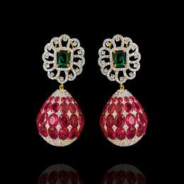 Statement Ruby Emerald Diamond Look Drop Detachable Earrings