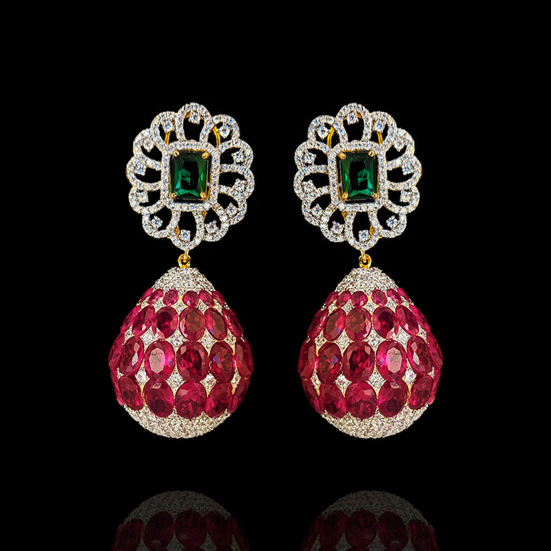 Statement Ruby Emerald Diamond Look Drop Detachable Earrings