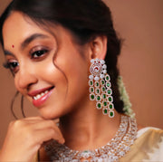 Statement Emerald Diamond Look Chandelier Cocktail Earrings