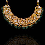 Statement Polki Kundan Chandbali Earrings + Necklace Set with Emerald Bead Drops – Gold Plated Bridal Design