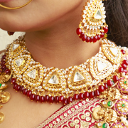 Statement Kundan Polki Choker Necklace with Emerald Bead Drops – Gold Plated Bridal Jewelry
