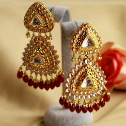 Statement Polki Kundan Chandbali Earrings with Emerald Bead Drops – Gold Plated Bridal Design