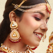 Statement Polki Kundan Chandbali Earrings with Emerald Bead Drops – Gold Plated Bridal Design