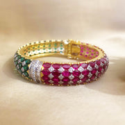 Statement Ruby Emerald Broad Kada Bangle Design
