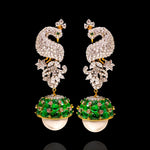 Stone-Studded Peacock Earrings with Emerald Beauties 