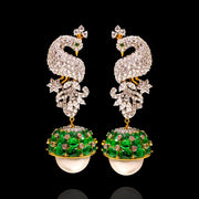 Stone-Studded Peacock Earrings with Emerald Beauties 