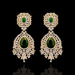 Stunning Heavy Diamond Emerald Look Earrings – Modern Bridal Jewelry