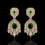 Stunning Heavy Diamond Emerald Look Earrings – Modern Bridal Jewelry