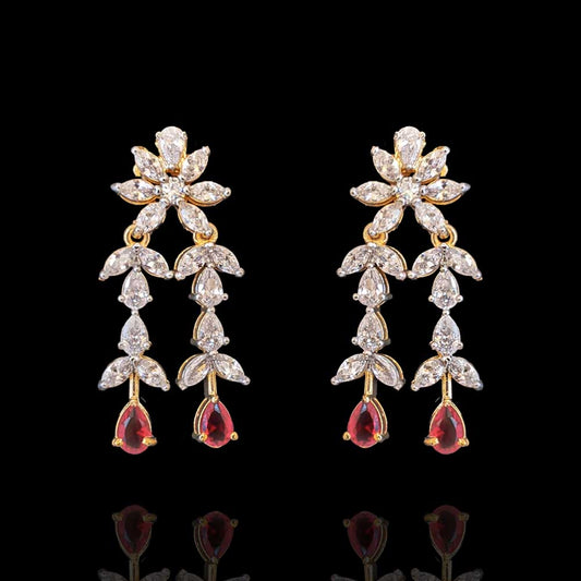 Tassels Branch Design Ruby Diamond Look Dangle Earrings