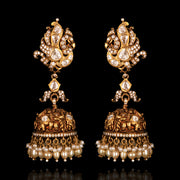 Temple Peacock Polki Look Jhumka Earrings with 18K  Polish