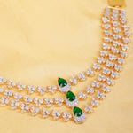 Three-Strand Sparkling CZ Necklace with Emerald Drops