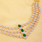 Three-Strand Sparkling CZ Necklace with Emerald Drops