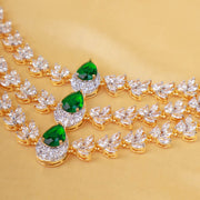Three-Strand Sparkling CZ Necklace with Emerald Drops