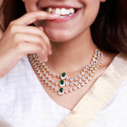 Three-Strand Sparkling CZ Necklace with Emerald Drops