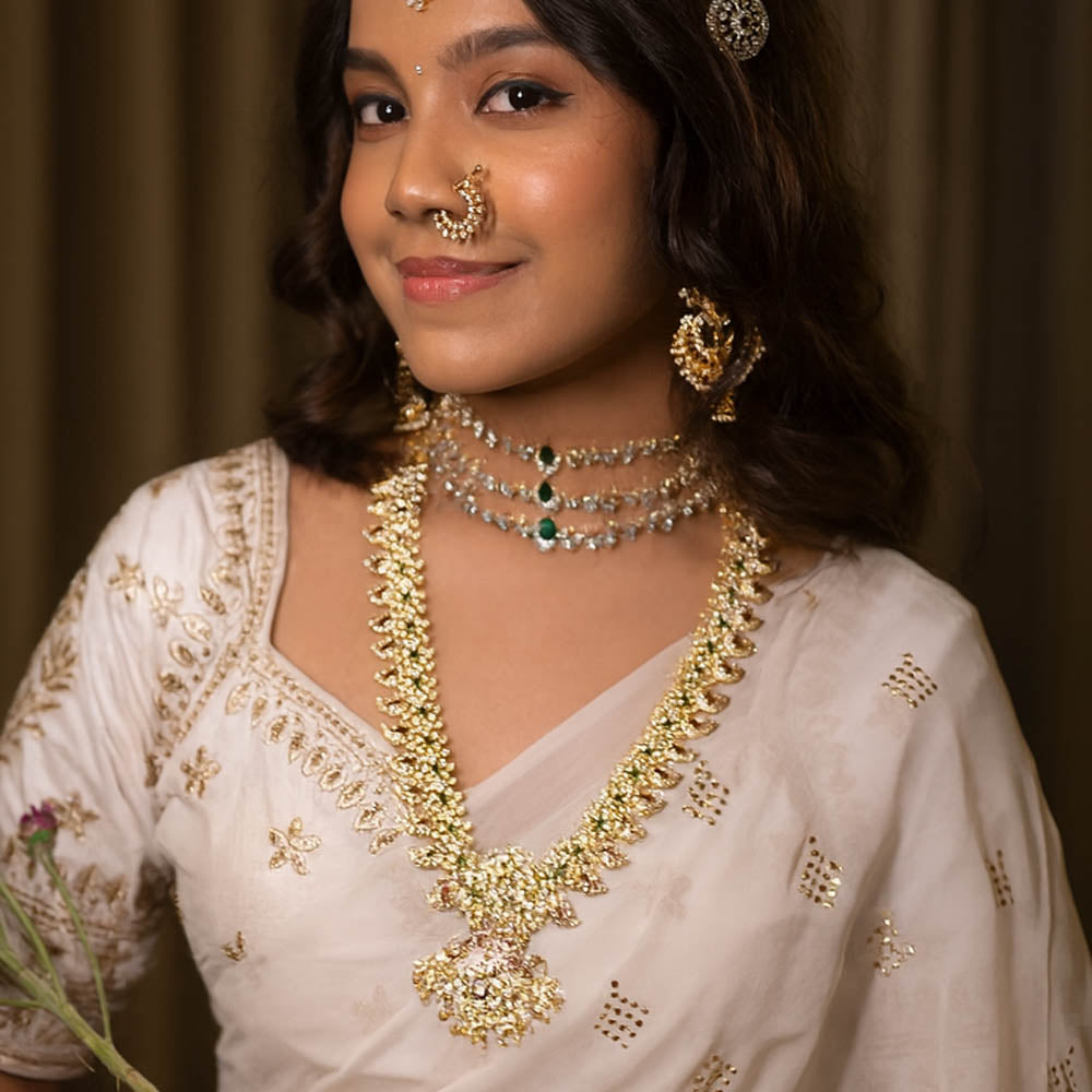 Three-Strand Sparkling CZ Necklace with Emerald Drops
