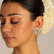 Timeless Polki Flower Stud Earrings in Gold Finish