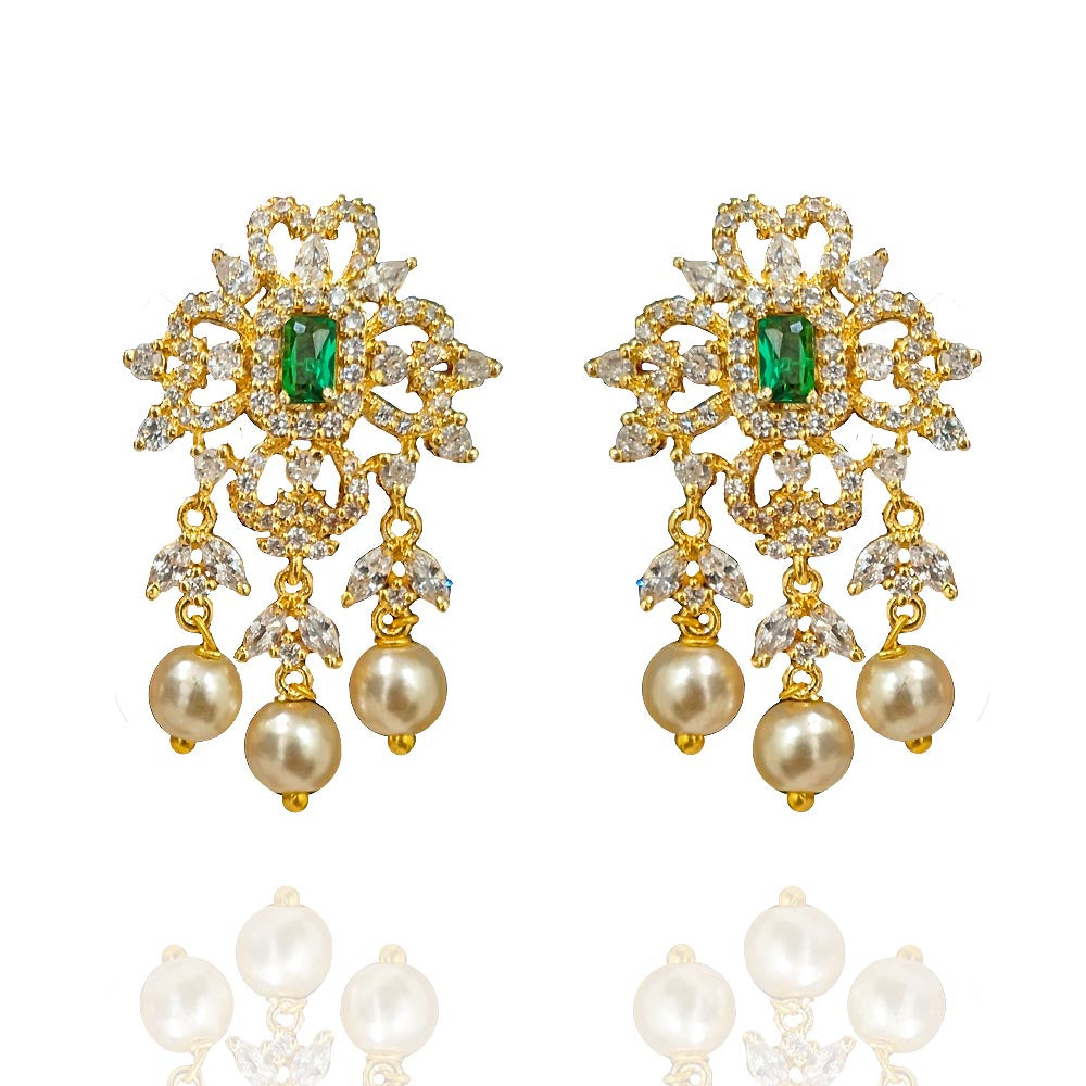  Tiny CZ Diamond Earrings with Delicate Drops of Pearl Perfection