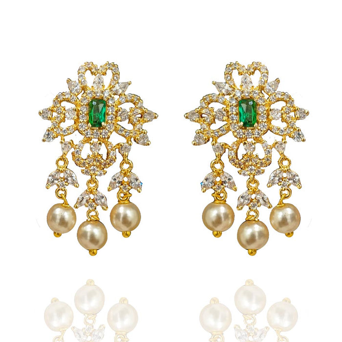 Tiny CZ Diamond Earrings with Delicate Drops of Pearl Perfection