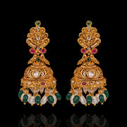 Traditional 18K Gold Polished Antique Temple Jhumka Earrings