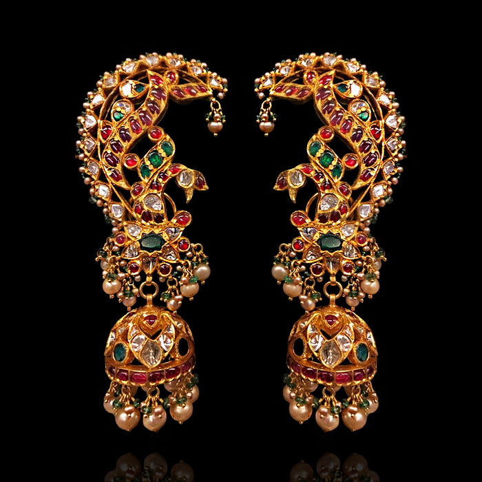 Traditional Bridal Peacock Vintage Ear Cuff with Kemp Stones