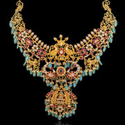 Traditional Indian Temple Necklace Design with Green Oval Drops