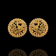 Peacock Motif Ear Stud Earrings with Diamond CZ