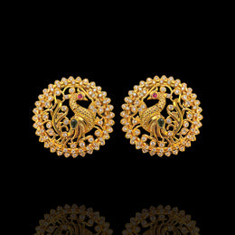 Peacock Motif Ear Stud Earrings with Diamond CZ