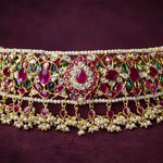 Traditional Ruby Emerald Polki Pearl Choker in 925 Silver Gold Polish