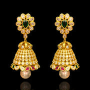 Traditional 18k Gold Polish Polki Look And Pearls Jhumka Earrings