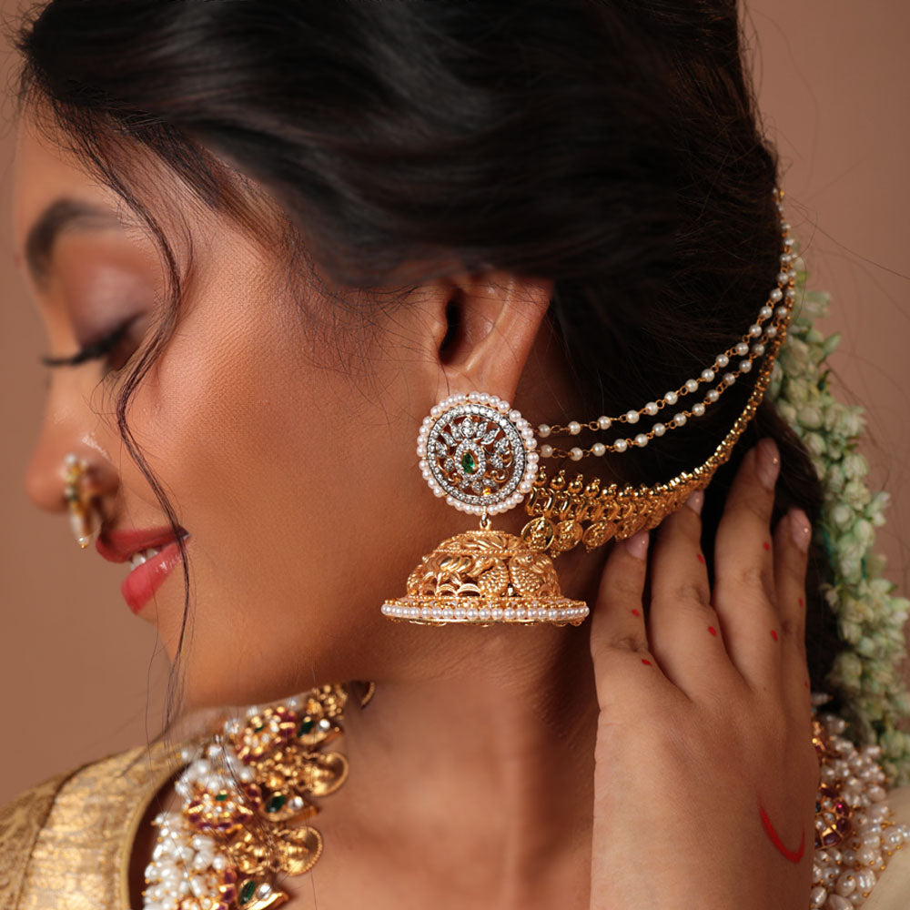 Traditional Premium Matt Gold Plated Peacock Big Jhumka Earrings