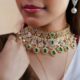 Antique Gold Polish Rich Polki Bridal Choker Necklace Design