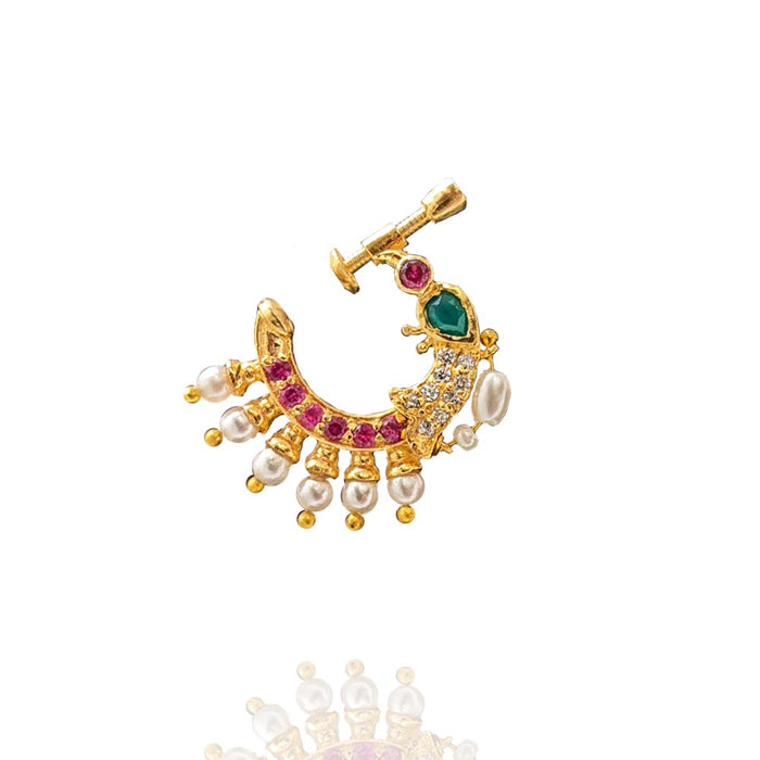 Traditional Bridal Nose Ring Adorned with Majestic Peacock