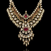 Rich 18k Gold Polish CZ Polki Heavy Bridal Choker Necklace