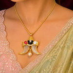 Traditional South Indian Tiger Claw Pendant in Gold Finish Silver