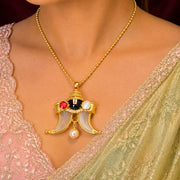 Traditional South Indian Tiger Claw Pendant in Gold Finish Silver