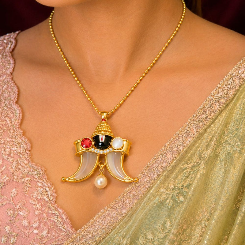 Traditional South Indian Tiger Claw Pendant in Gold Finish Silver