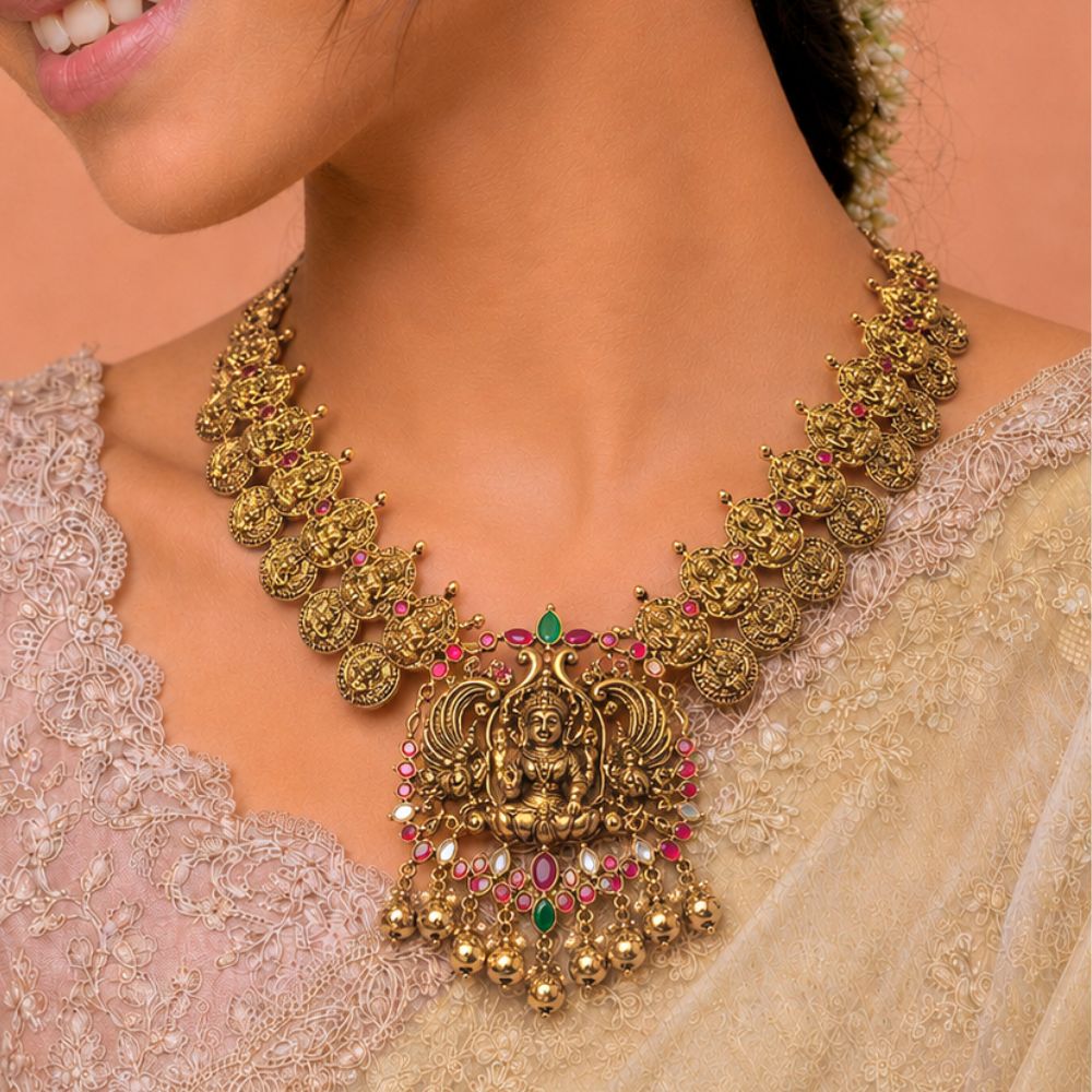 Dusted with Gold - CZ Temple Necklace Set
