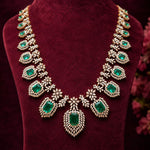 Diamond Look Long Haram Necklace Design with Emeralds
