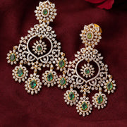 Emerald Diamond Look Bridal Chandelier Earrings in 92.5 Silver