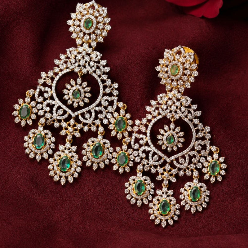 Emerald Diamond Look Bridal Chandelier Earrings in 92.5 Silver