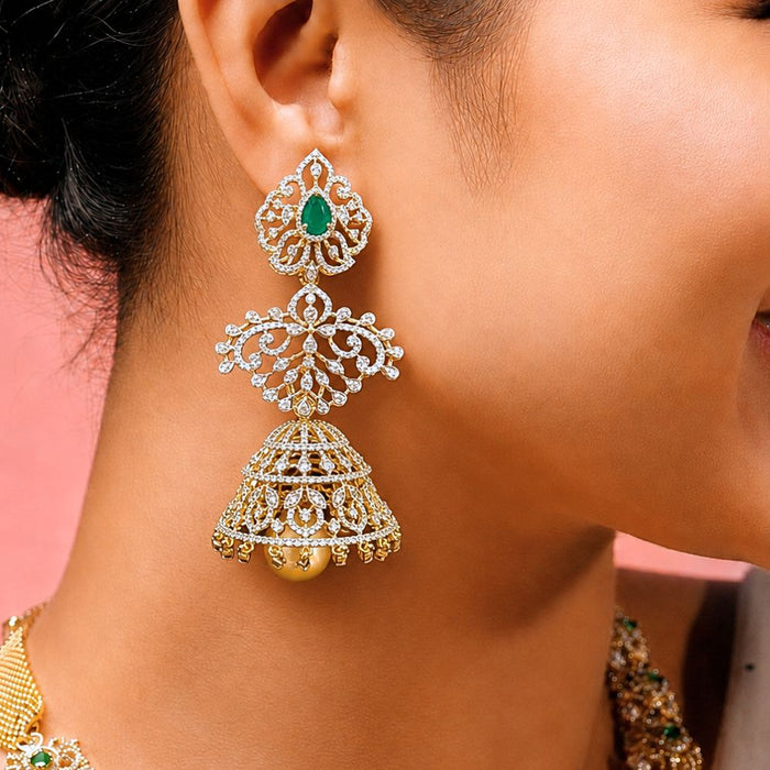 18kt Gold Polish Long Jhumka Earrings Design with Pearl