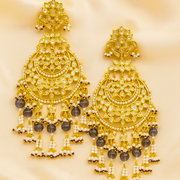 Royal Midnight Blue Polki Chandbali Earrings with Pearl and Bead Detailing