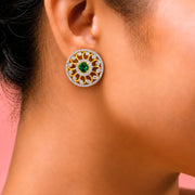 Diamond Look Round Pendant Earstuds with 18K Polish