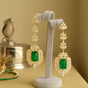 Emerald Elegance CZ Diamond Drop Earrings in Gold Finish