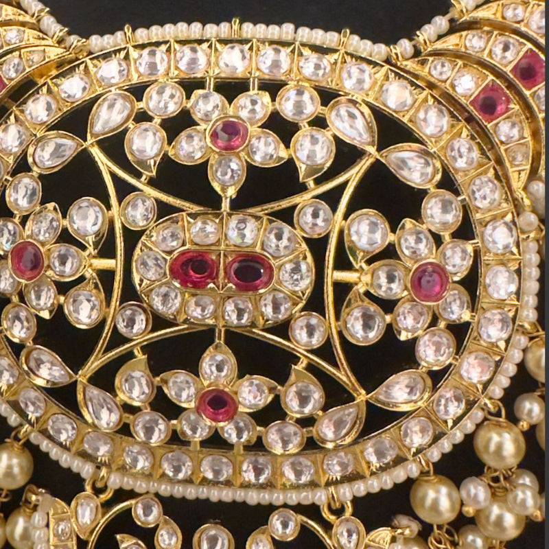 Grand South Indian Pearl Tussi Bridal Necklace in 92.5 Silver Gold Polish