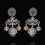 Detachable Diamond Look Bridal Choker + Earrings with Pearls in Gold Polish